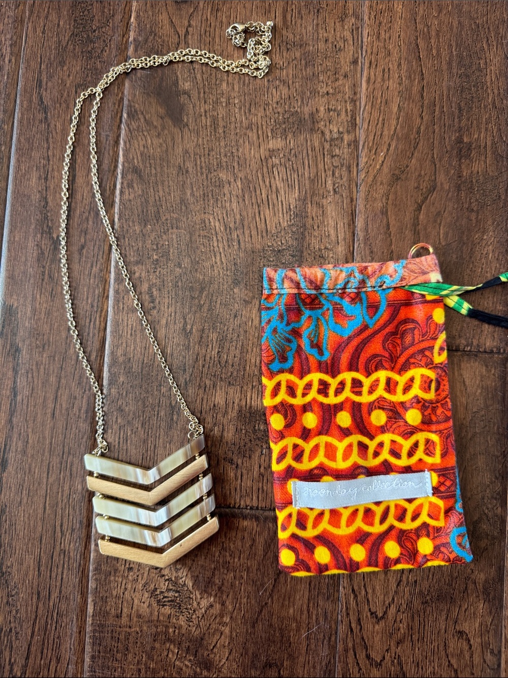 Noonday Collection Gold and Cream Chevron Pendant Necklace